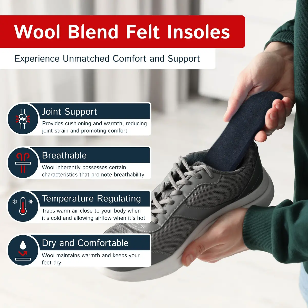 The Felt Store Wool Felt Insoles 8mm | Long-Lasting Shoe Inserts for Men & Women, Warm Wool Boot Insoles for Winter - view 3