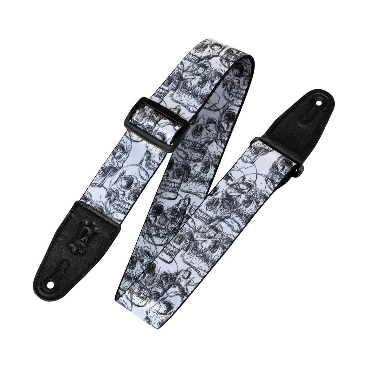 Levy's 2" Polyester Guitar Strap with Genuine Leather Ends, Black & White Skulls Motif, Adjustable up to 165cm (65") - main product image
