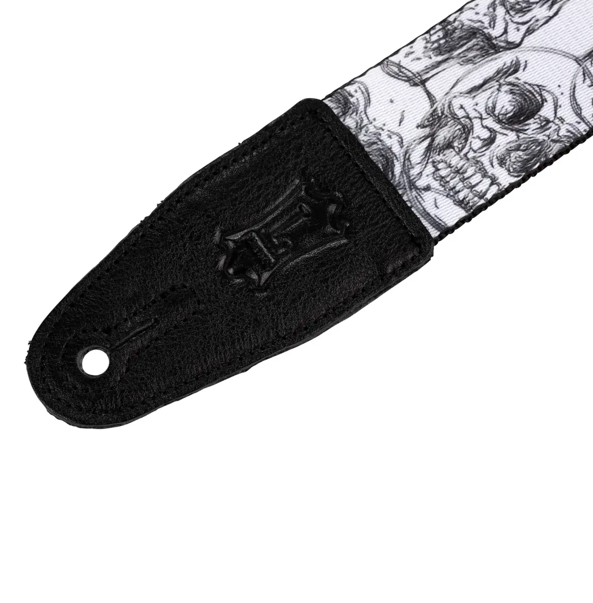Levy's 2" Polyester Guitar Strap with Genuine Leather Ends, Black & White Skulls Motif, Adjustable up to 165cm (65") - view 2