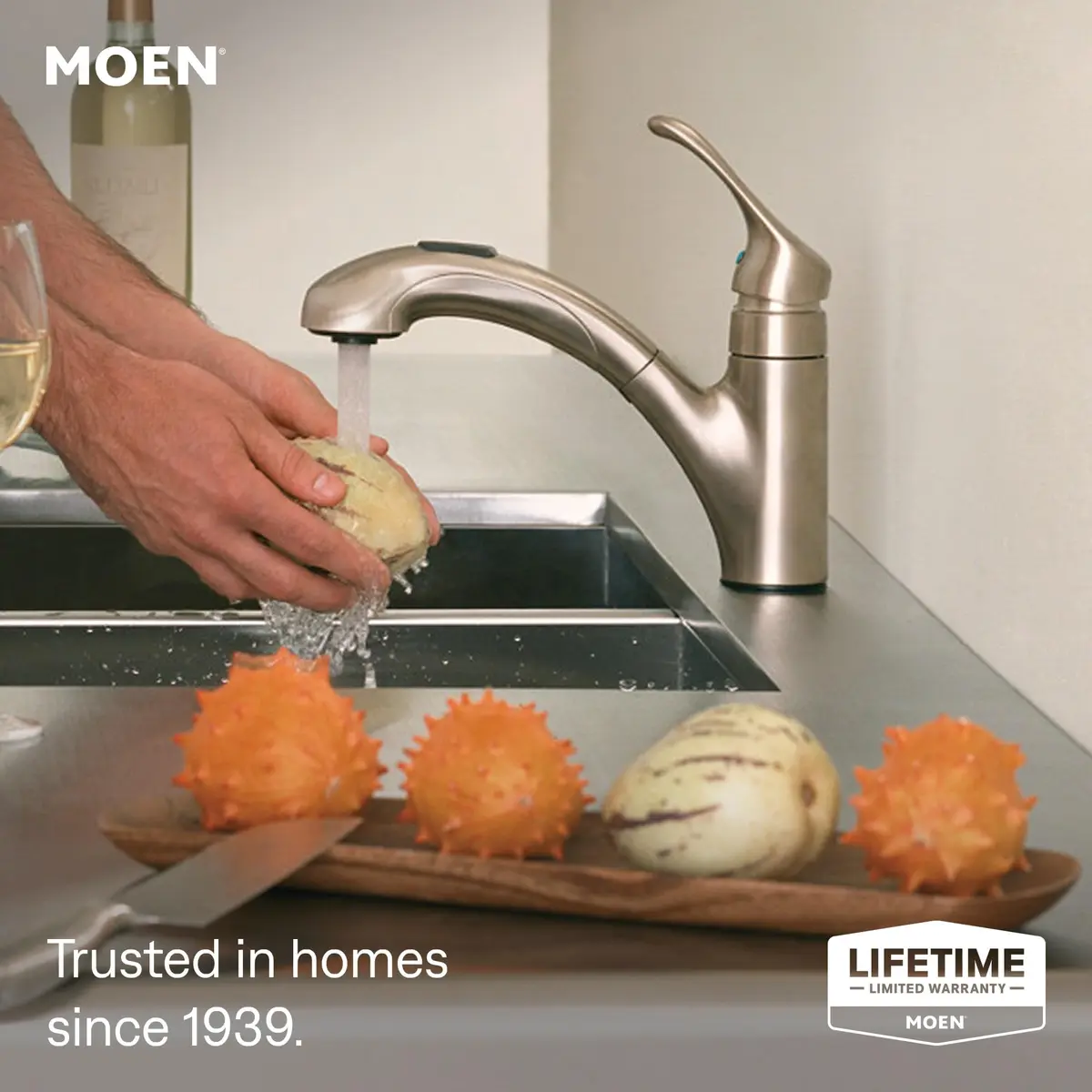 Moen Renzo Spot Resist Stainless One-Handle Pullout Kitchen Faucet | Power Clean Technology, 9.63in Reach, Brushed Finish - view 2