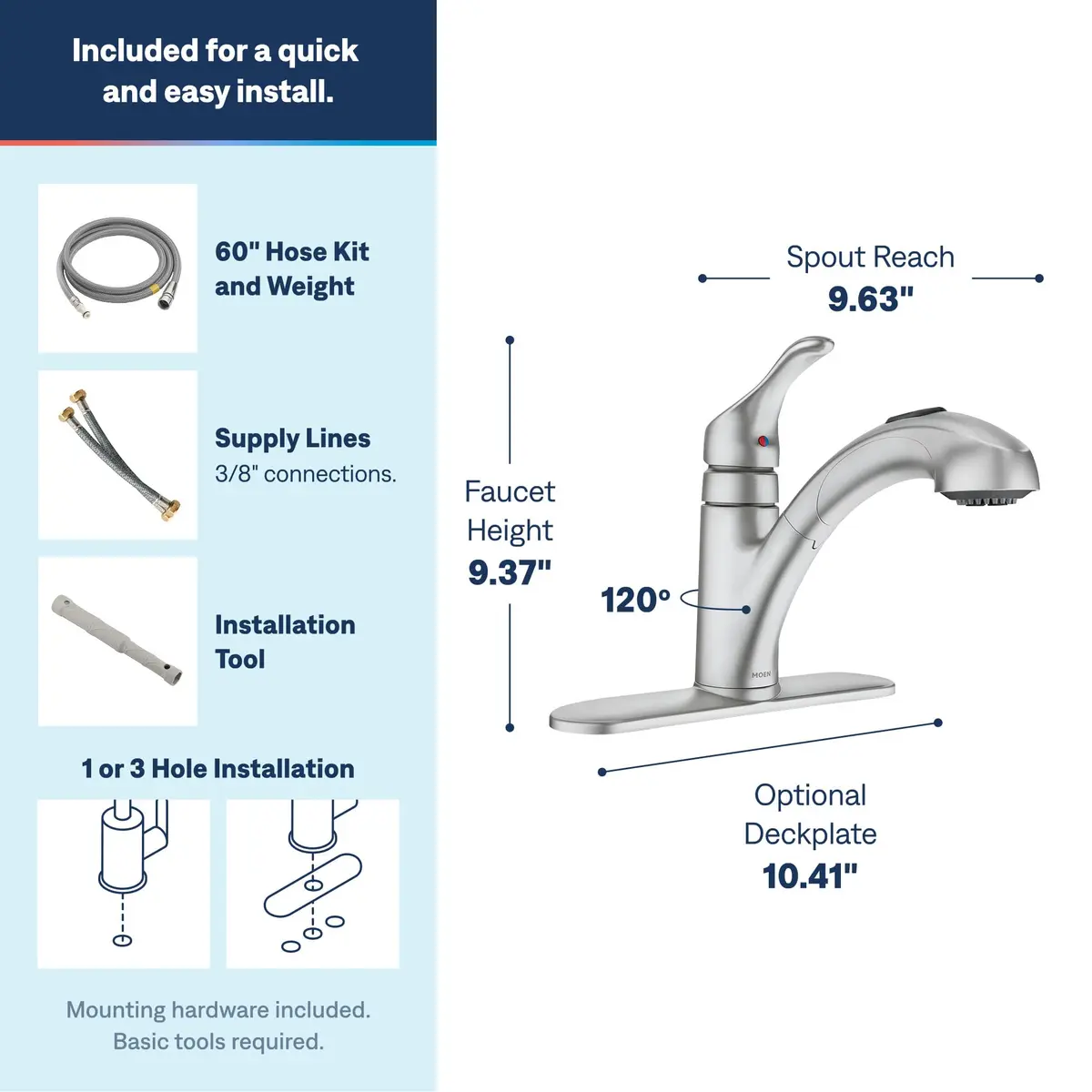 Moen Renzo Spot Resist Stainless One-Handle Pullout Kitchen Faucet | Power Clean Technology, 9.63in Reach, Brushed Finish - view 3