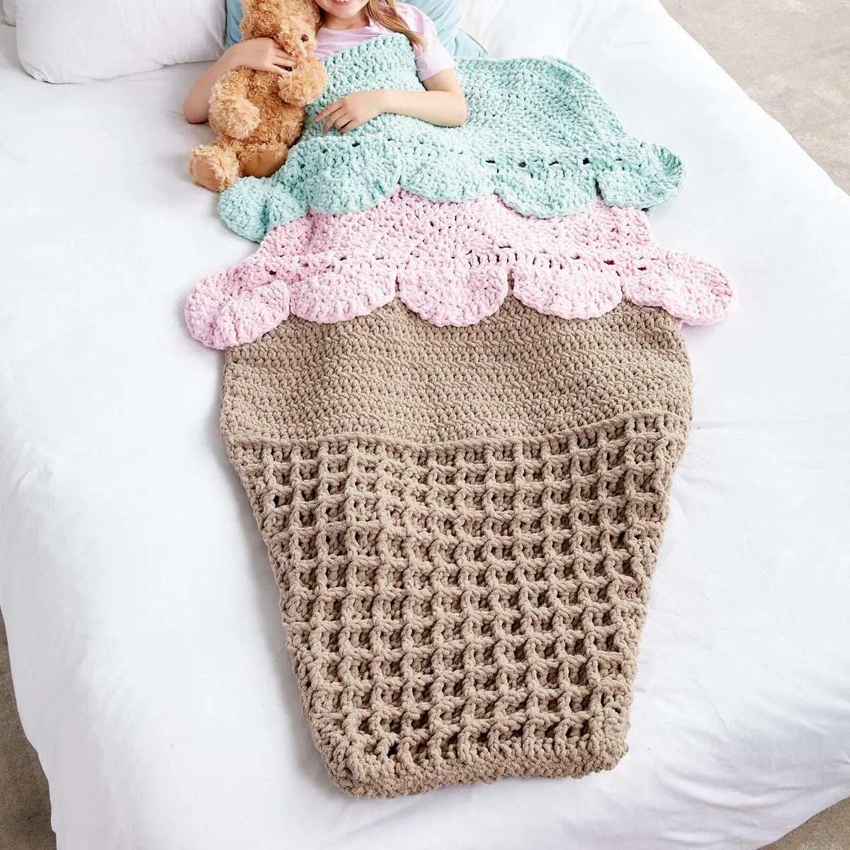 Bernat Baby Blanket Yarn Pink Blue Ombre 100g (3.5oz) | Soft Chenille-Style Yarn for Crochet & Knitting - view 5