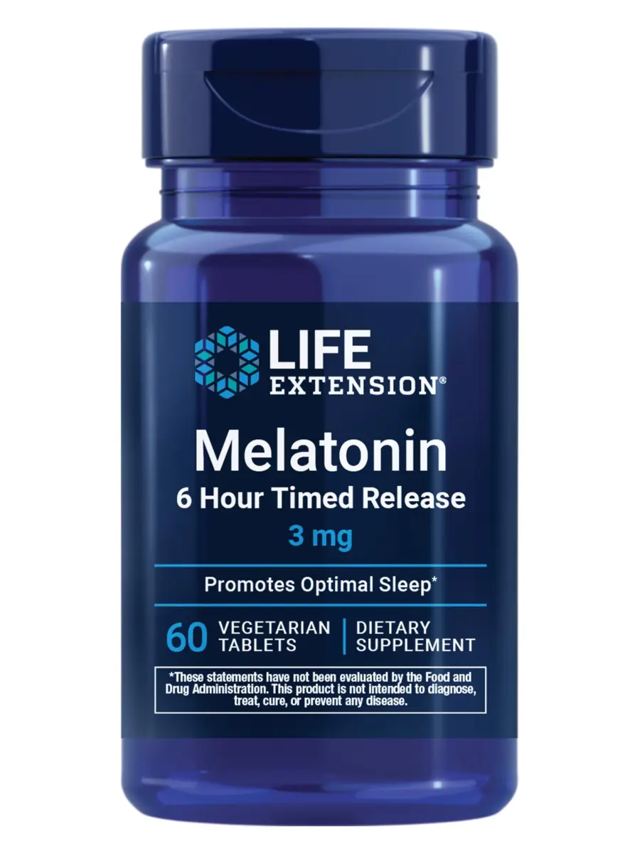 Life Extension Melatonin 6 Hour Timed Release Tablets 3 mg (60 Count) | Supports Sleep & Circadian Rhythms - main product image