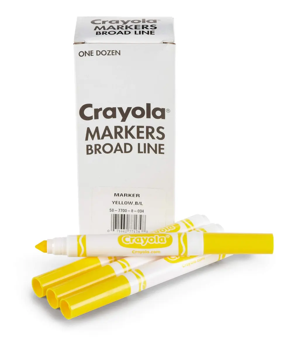 Crayola Broad Line Markers - Yellow (12ct) | Non-Toxic Water-Based Ink for Paper - main product image