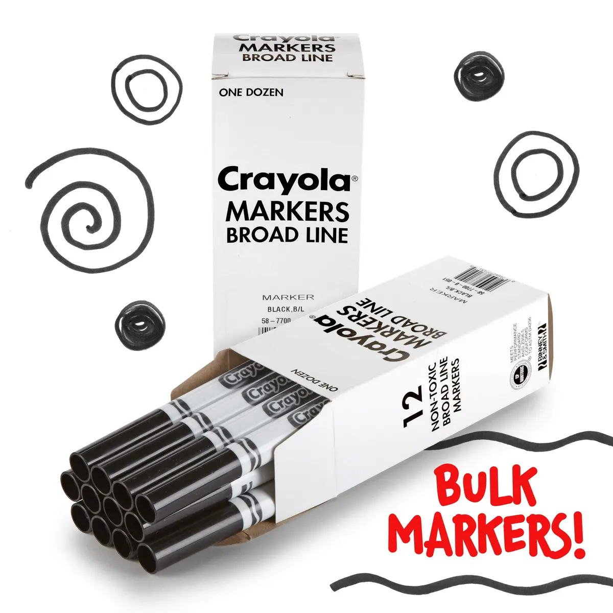 Crayola Broad Line Markers - Black (12 Count, 2mm+ Tip) | Non-Toxic, Water-Based Ink for Paper - view 3