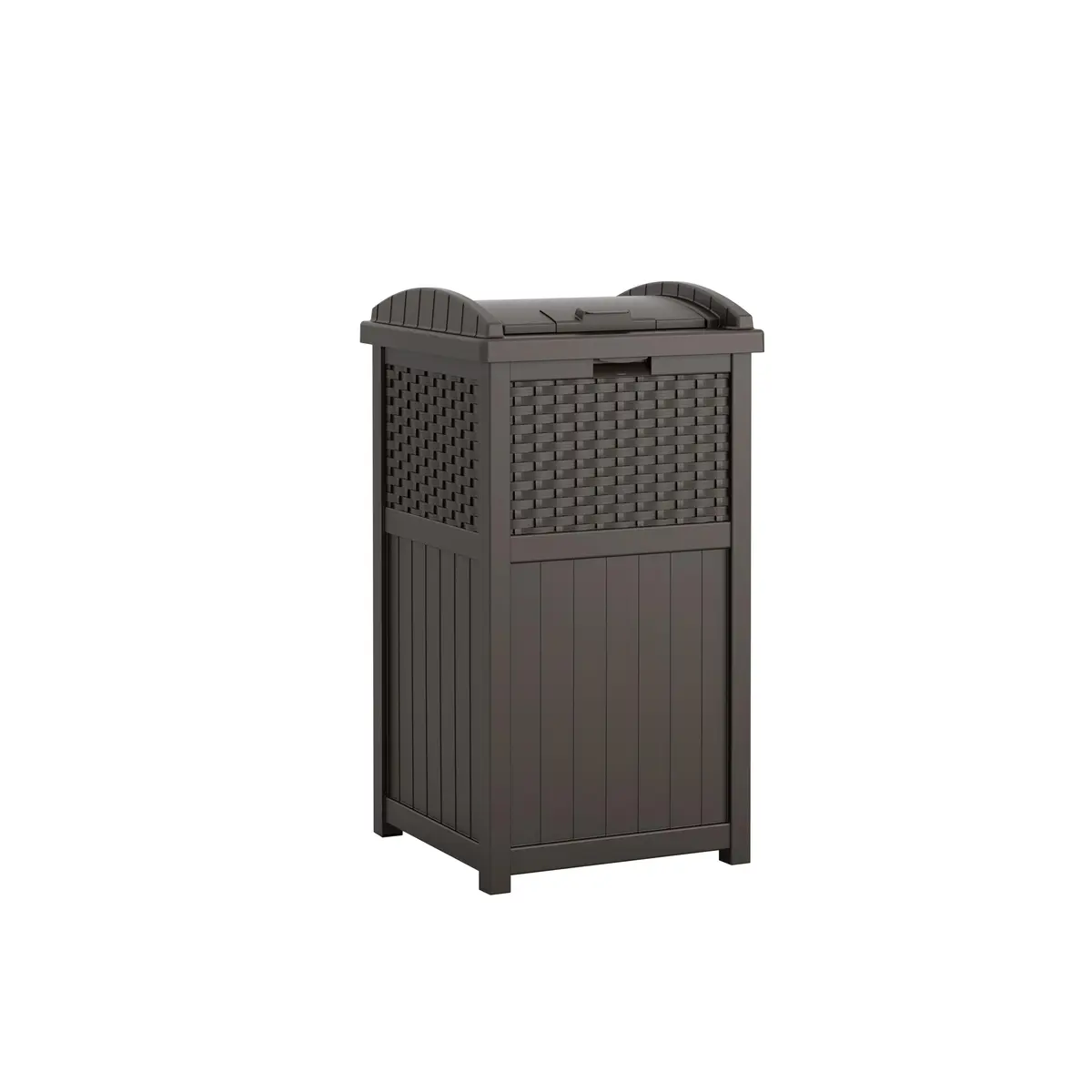 Suncast 33 Gallon Outdoor Trash Can with Lid for Garage, Backyard, Garden | Stylish Resin Design, Weather-Resistant, Fits 30-33 Gallon Bags - main product image