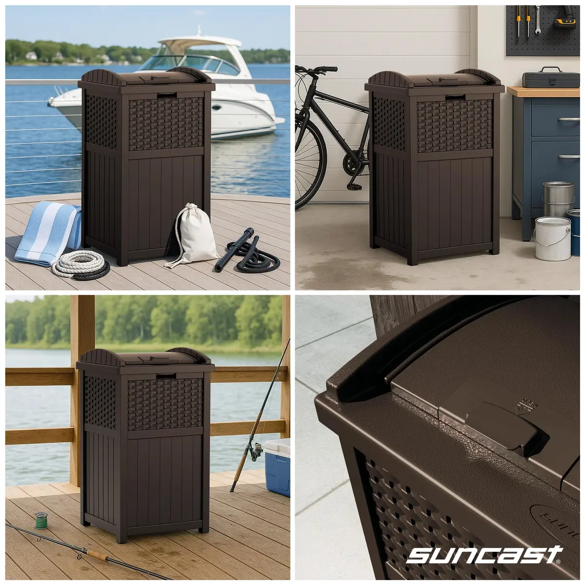 Suncast 33 Gallon Outdoor Trash Can with Lid for Garage, Backyard, Garden | Stylish Resin Design, Weather-Resistant, Fits 30-33 Gallon Bags - view 5