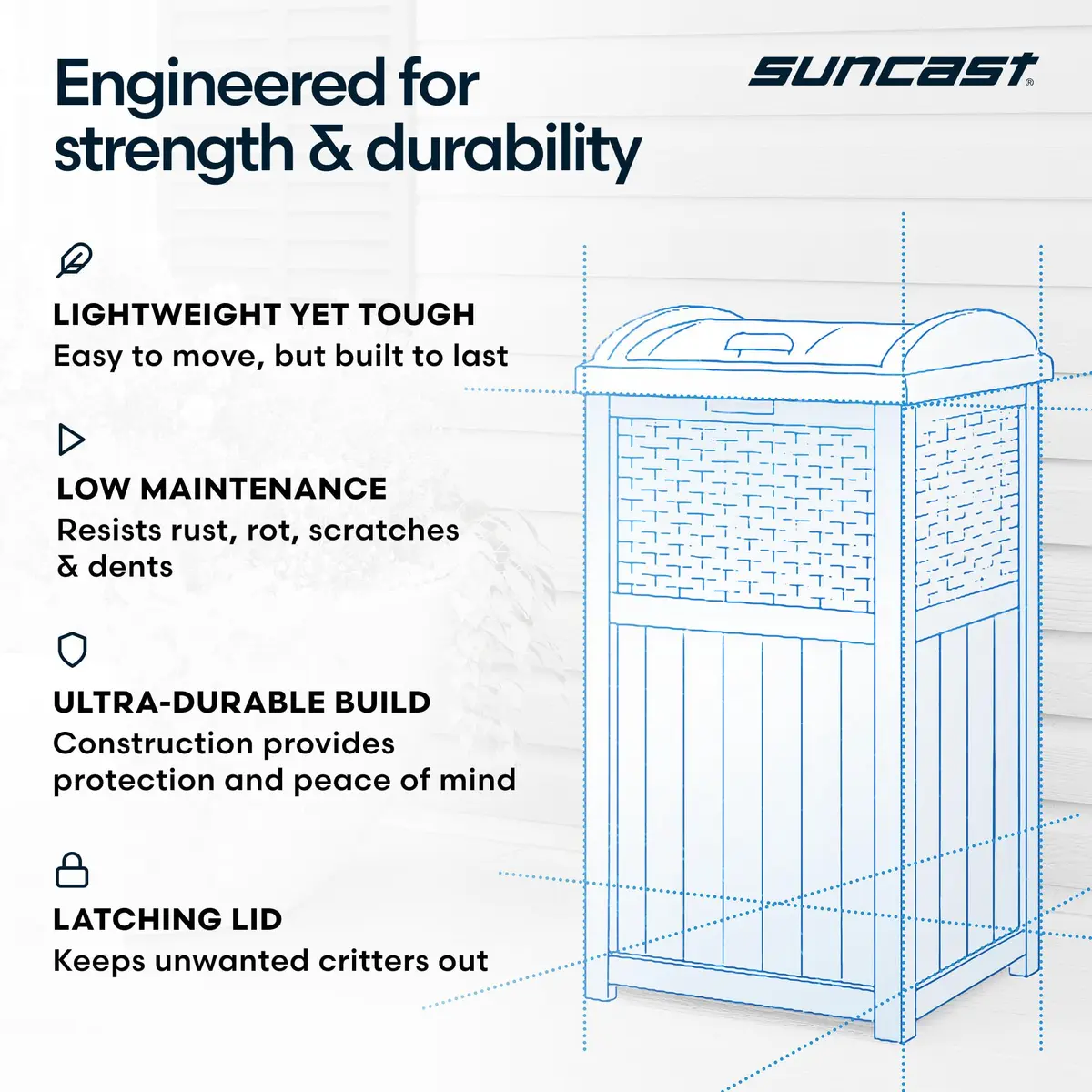 Suncast 33 Gallon Outdoor Trash Can with Lid for Garage, Backyard, Garden | Stylish Resin Design, Weather-Resistant, Fits 30-33 Gallon Bags - view 7