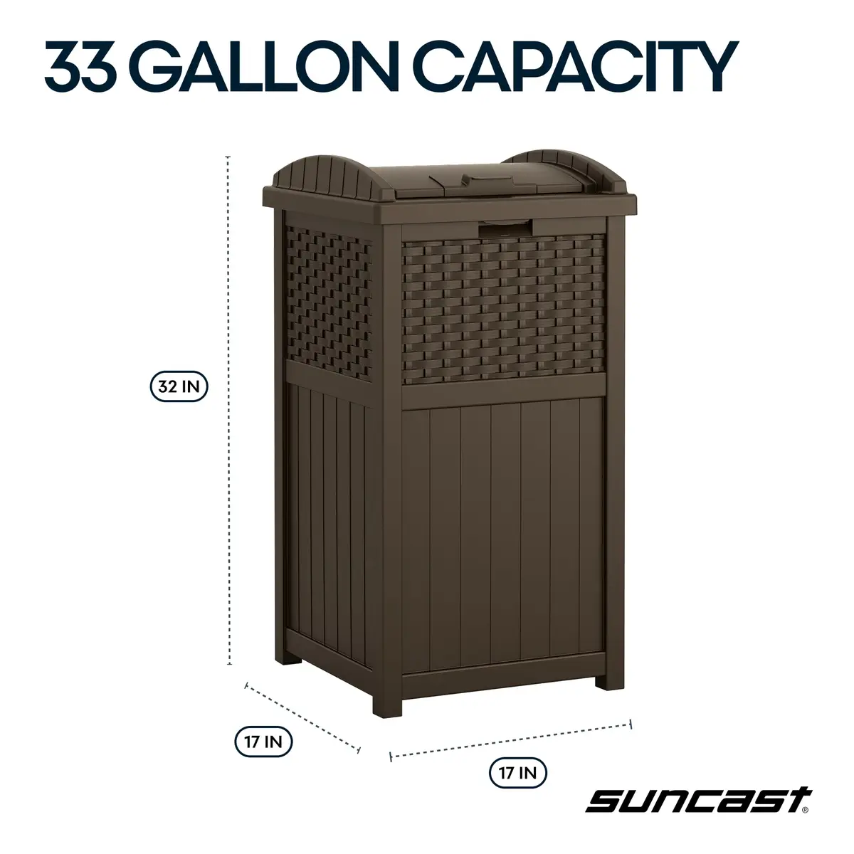 Suncast 33 Gallon Outdoor Trash Can with Lid for Garage, Backyard, Garden | Stylish Resin Design, Weather-Resistant, Fits 30-33 Gallon Bags - view 4