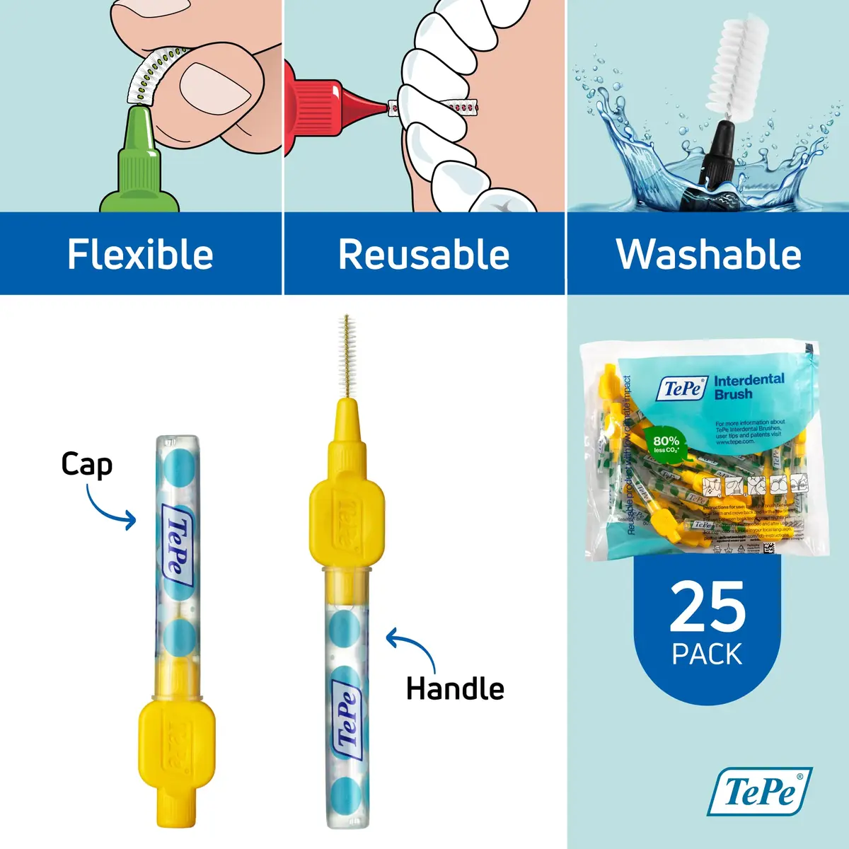 TePe Original Interdental Brush Yellow 0.7mm (25 Count) | Removes 40% More Plaque Than Brushing Alone - view 5