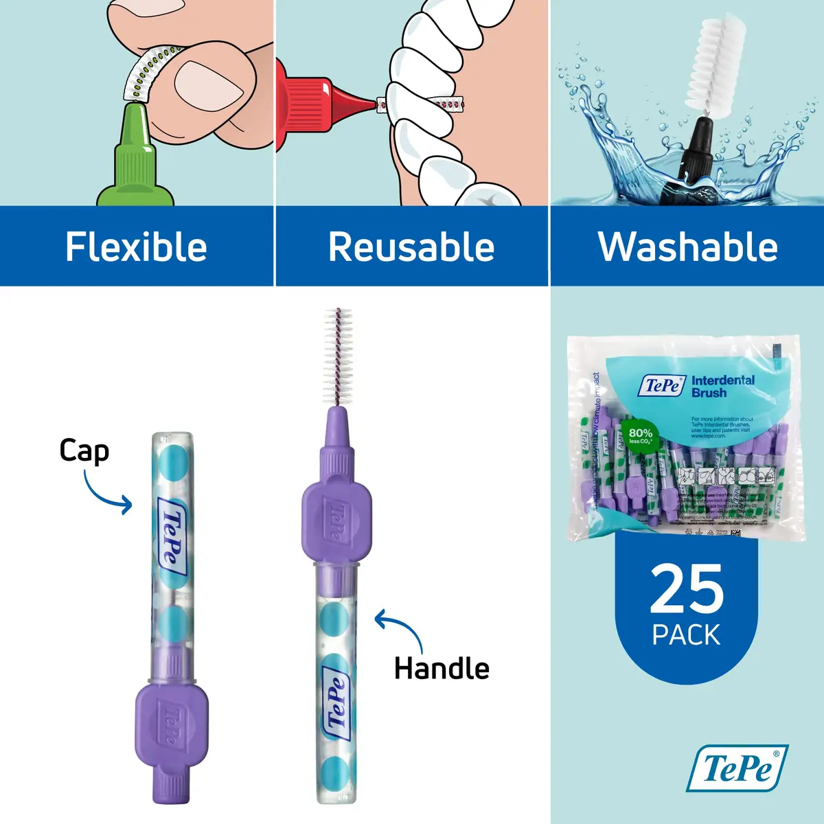 TePe Interdental Brush, Purple, 25 pcs | Soft nylon bristles for cleaning gaps, safe around implants & crowns - view 5