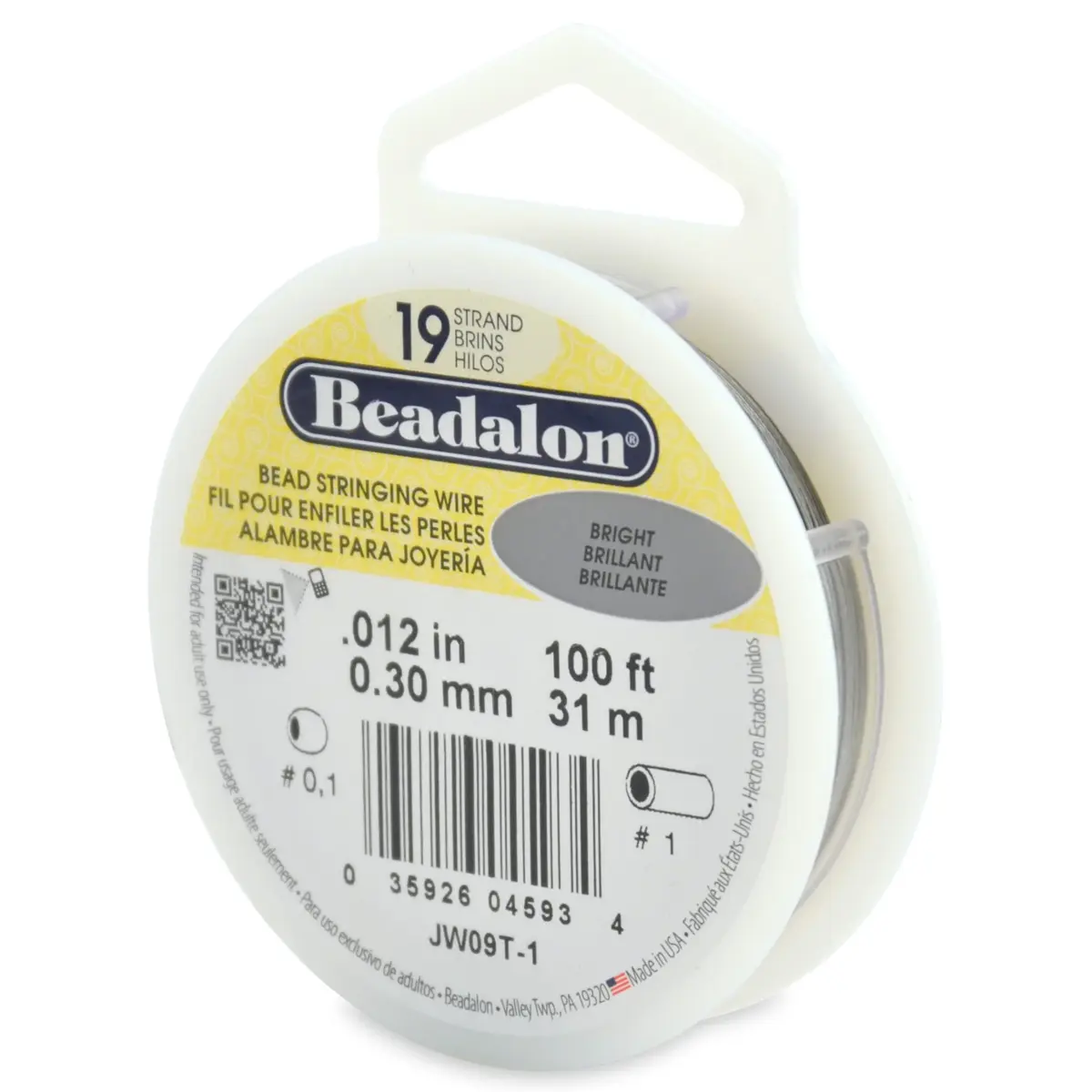 Beadalon 19 Strand Beading Wire .30 mm (0.012 in) Bright | Professional Grade for Jewelry Making - main product image