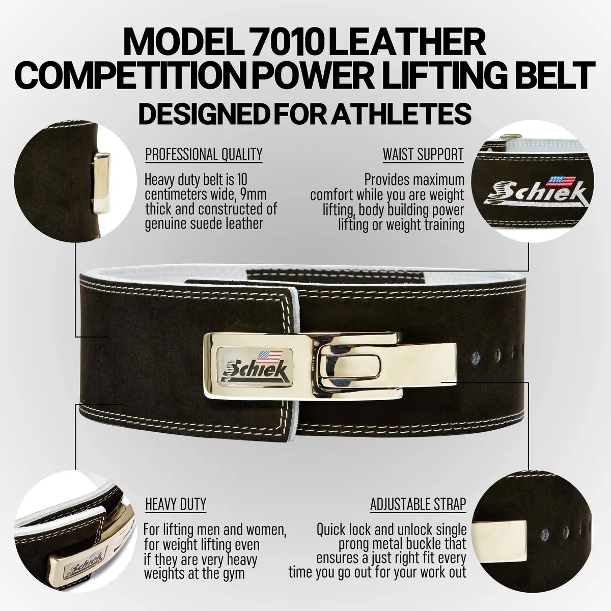 Schiek Sports 7010 Lever Competition Power Weight Lifting Belt - Suede Leather with Steel Lever, 32 inches - view 3