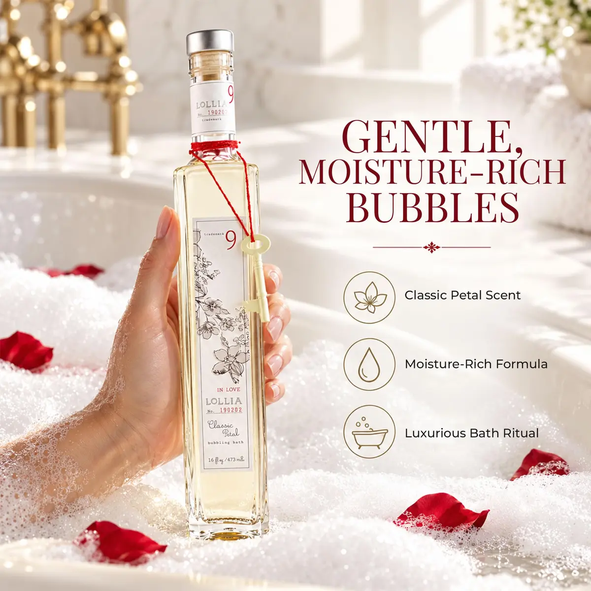 LOLLIA in Love Bubble Bath 16 fl oz | Romantic Petal Scent, Gentle & Moisturizing - view 6
