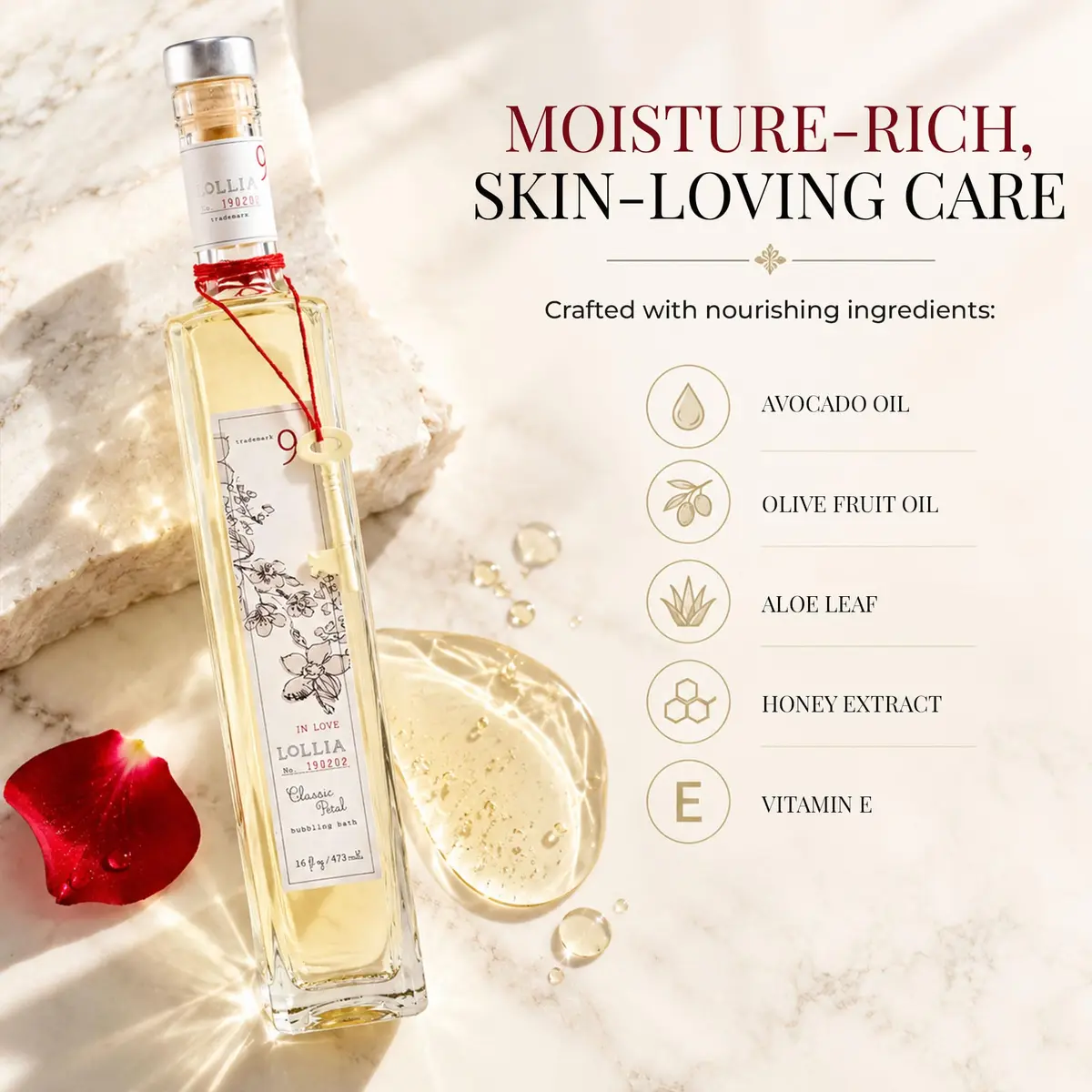 LOLLIA in Love Bubble Bath 16 fl oz | Romantic Petal Scent, Gentle & Moisturizing - view 3