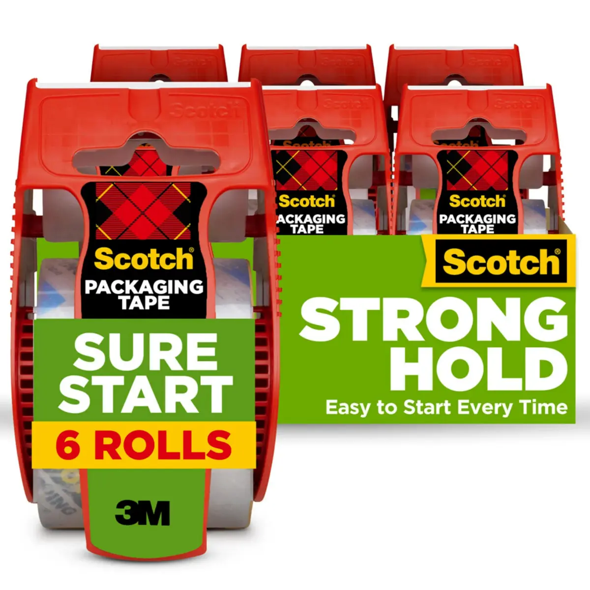 Scotch Sure Start Packing Tape Clear 1.88 in. x 22.2 yd. 6 Rolls | Easy Start & Quiet Unwind - main product image