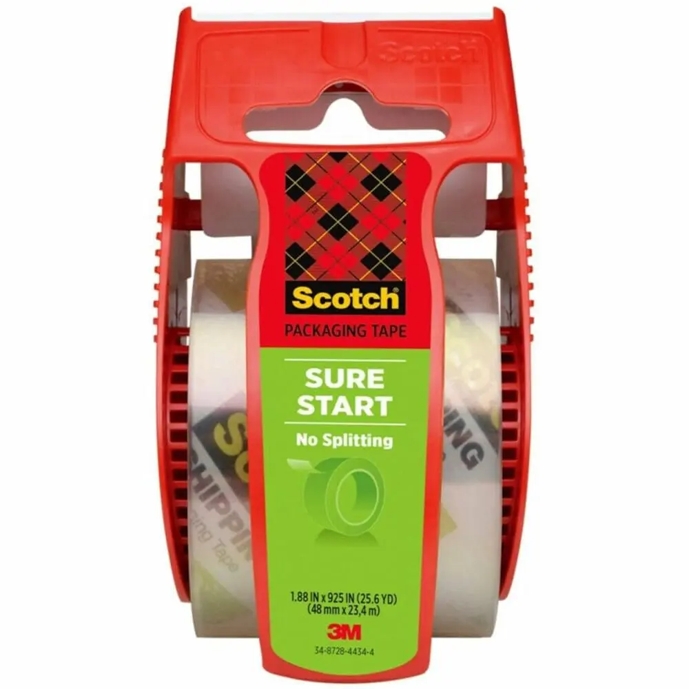 3M Scotch Sure Start Packaging Tape with Dispenser, 2 Inches x 800 Inches (5.56 cm x 2032 cm) | Smooth Unwind, Quiet Roll - main product image