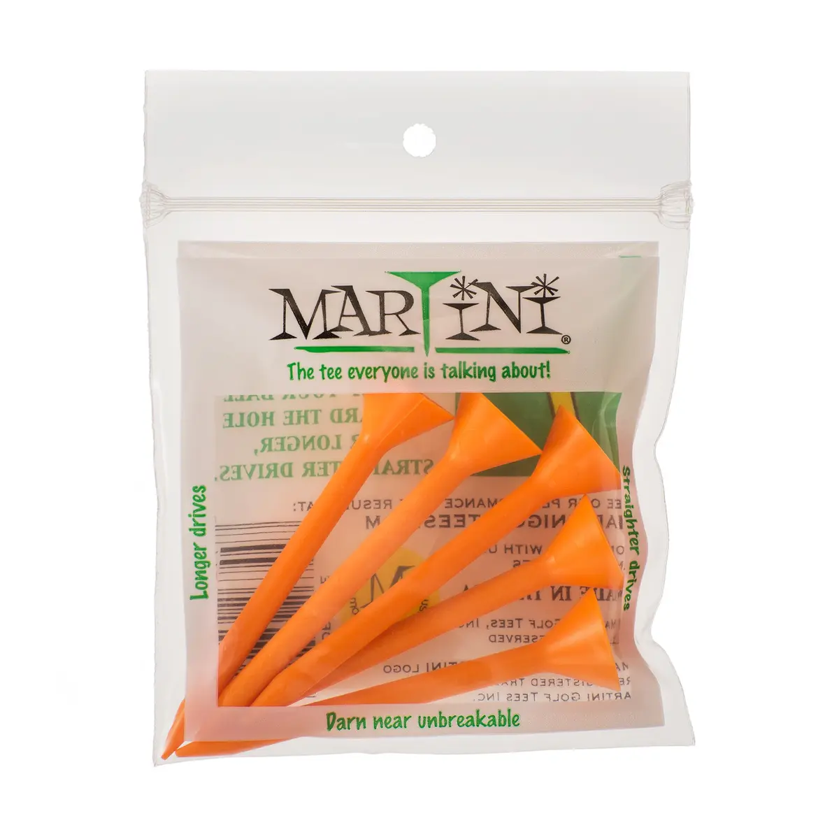 Martini Golf Tees 3.25" (8.25 cm) Orange 5-Pack | Virtually Unbreakable Drives - main product image