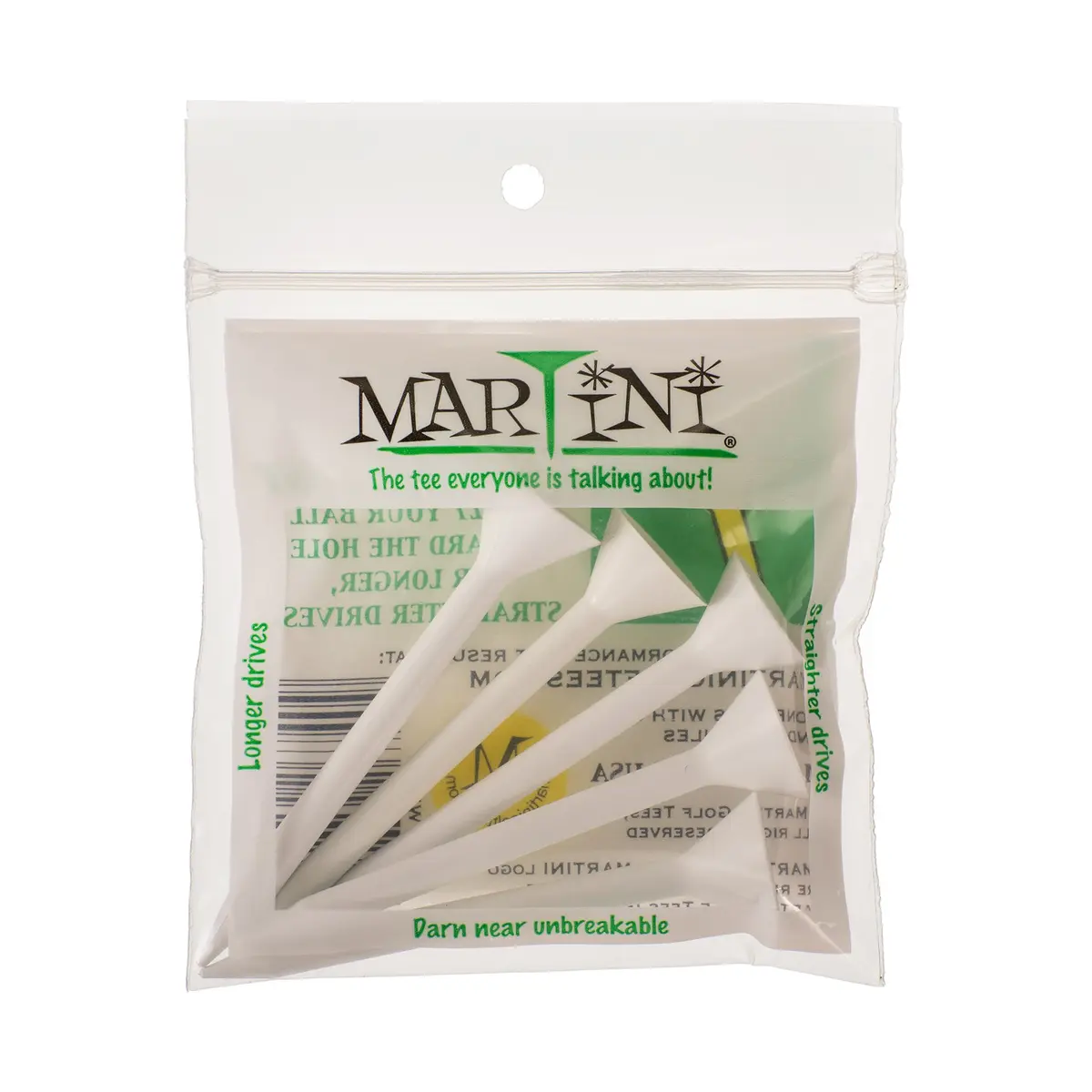 Martini Golf 3-1/4" (8.25cm) Durable Polymer Resin Tees 5-Pack (White) | Virtually Unbreakable Golf Tees - main product image