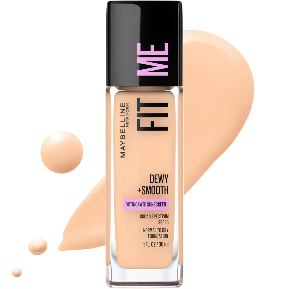 Maybelline Fit Me Dewy + Smooth Liquid Foundation Makeup, Classic Ivory, 1 Fl Oz (30ml) | Hydrating Luminous Finish - main product image