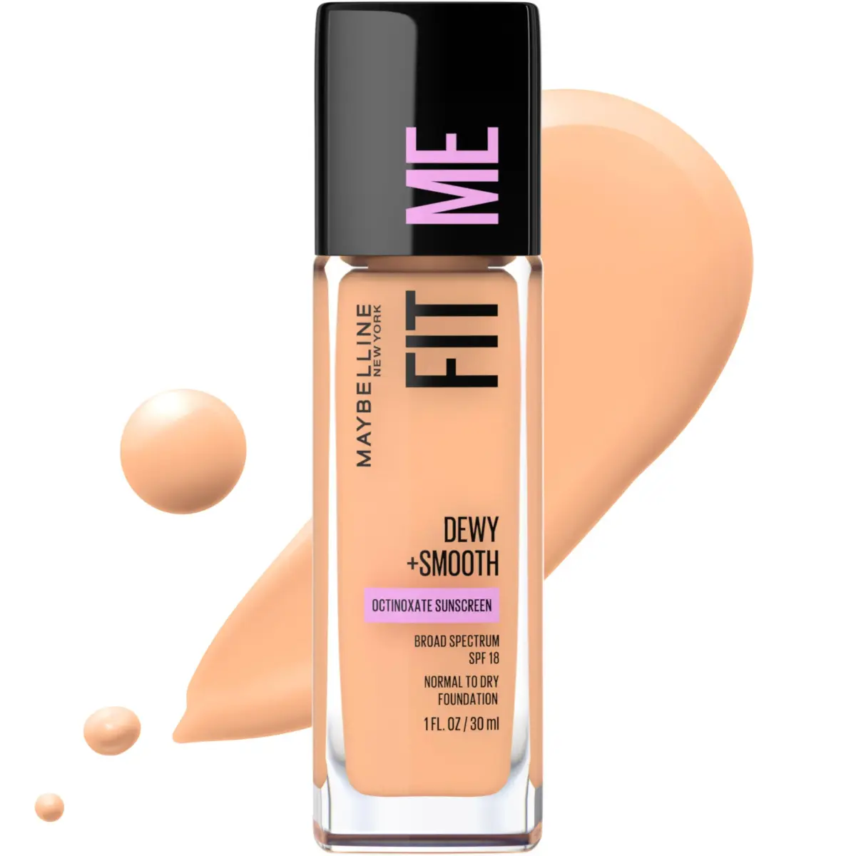Maybelline Fit Me Dewy + Smooth Liquid Foundation Makeup, Buff Beige, 1 Fl Oz (29.57 ml) | Dermatologist Tested, Fragrance-Free - main product image