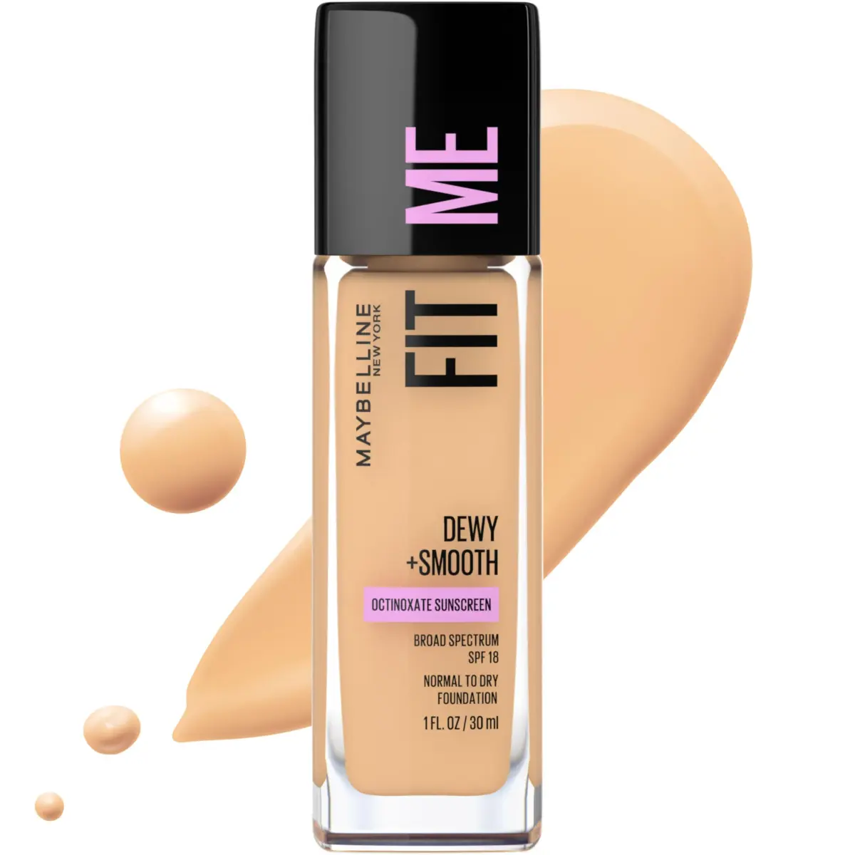 Maybelline Fit Me Dewy + Smooth Foundation, Natural Beige, 29.57ml (1 Fl Oz) | Hydrating Luminous Finish - main product image