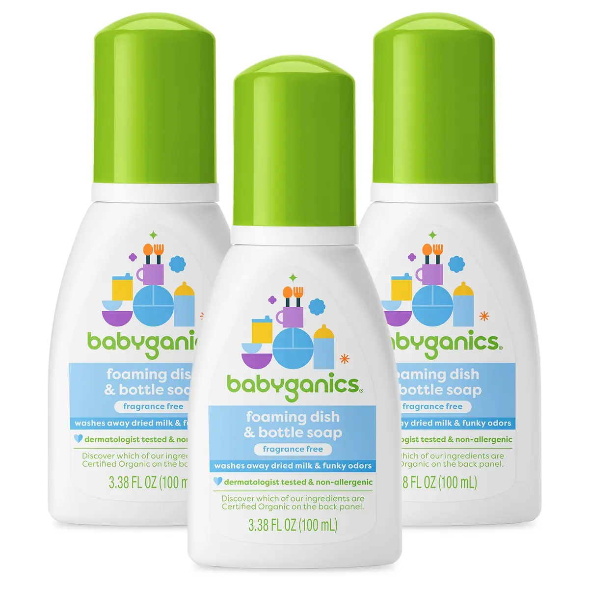 BabyGanics Foaming Dish & Bottle Soap Travel Size, Fragrance Free 300ml (10.14 Fl Oz) | Washes Away Dried Milk & Odors - main product image