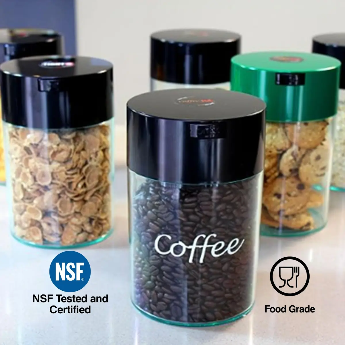 COFFEEVAC 1 LB Airtight Coffee Bean Storage Container | Patented Vacuum Seal, Smell Proof, 1.85L, Black - view 6