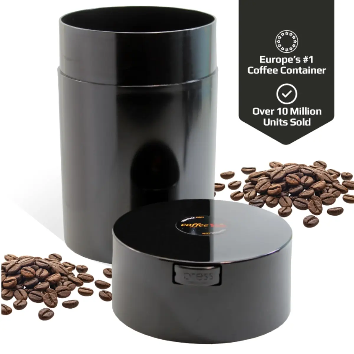 COFFEEVAC 1 LB Airtight Coffee Bean Storage Container | Patented Vacuum Seal, Smell Proof, 1.85L, Black - view 3