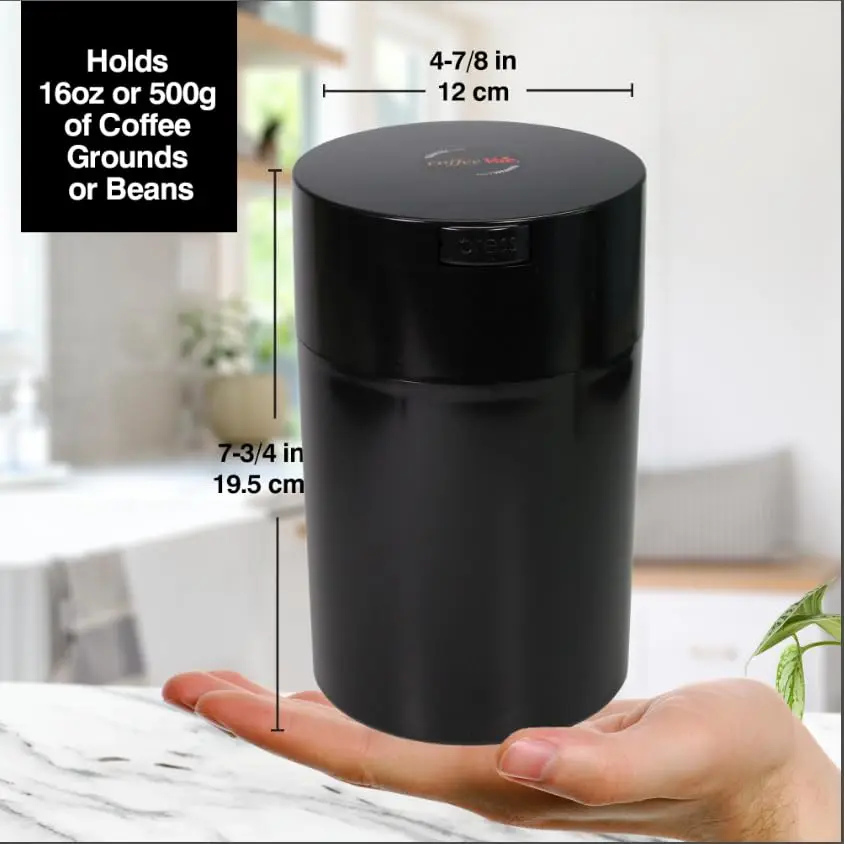 COFFEEVAC 1 LB Airtight Coffee Bean Storage Container | Patented Vacuum Seal, Smell Proof, 1.85L, Black - view 4