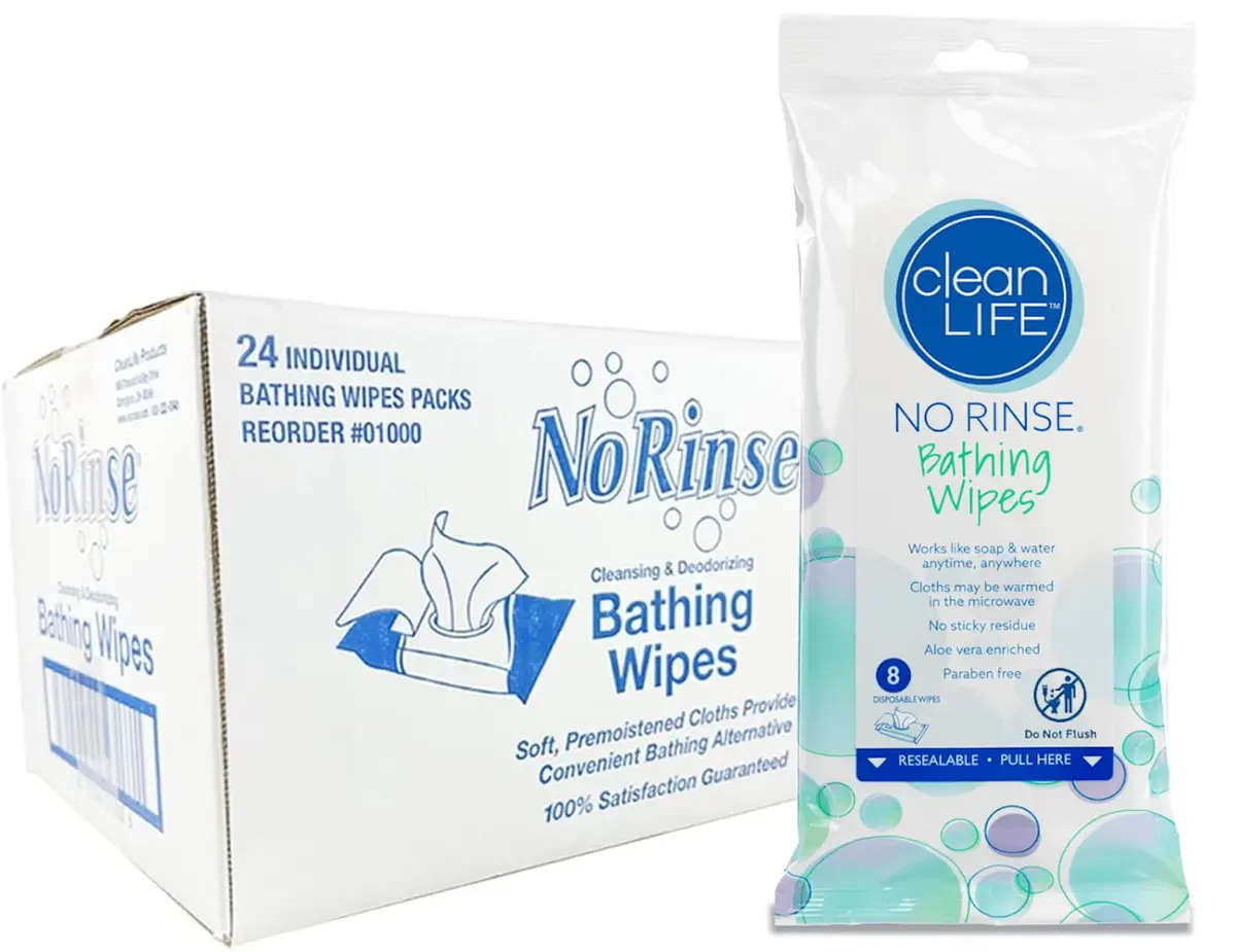 No-Rinse Bathing Wipes 192 Disposables | Hypoallergenic, Aloe Enriched, Rinse-Free (8x8 inch) - main product image