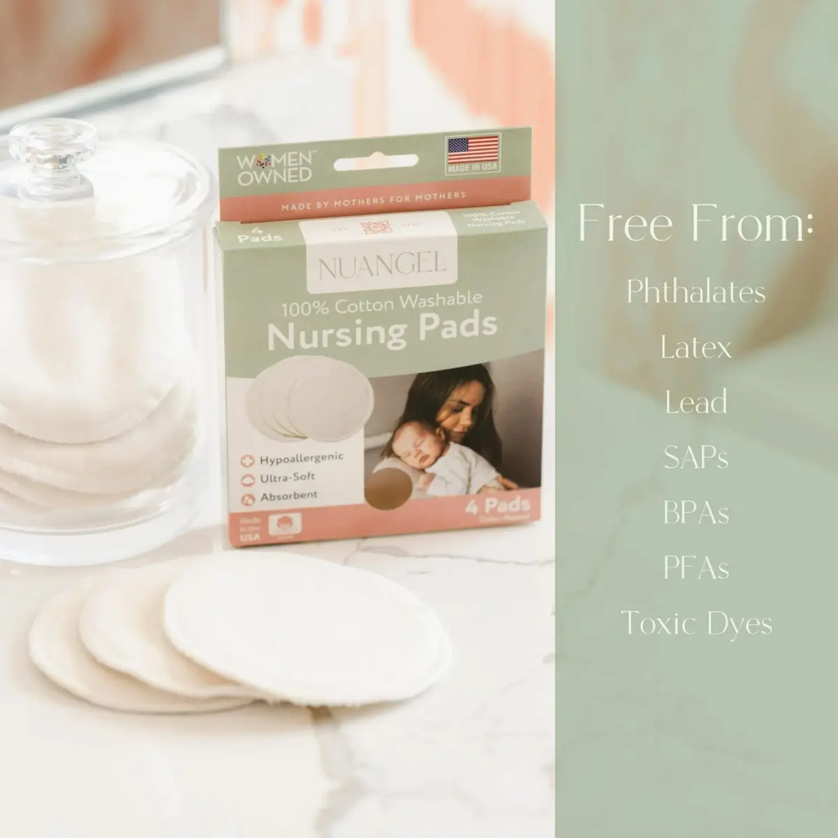 NuAngel Washable Nursing Pads 8 Count (Pack of 1) | Soft Cotton Breast Pads for Comfortable Breastfeeding - view 6