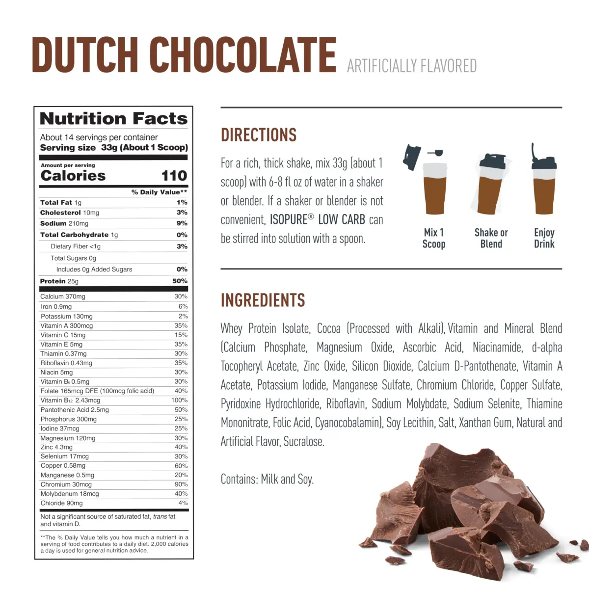 Isopure Low Carb Whey Protein Isolate Powder Dutch Chocolate, 1 Lb (454g) | 25g Protein Per Serving - view 8