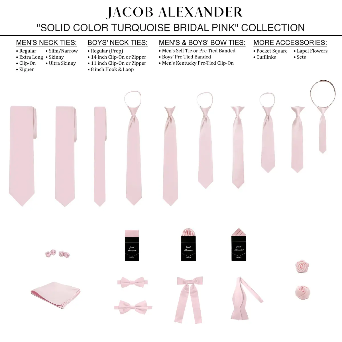Jacob Alexander Solid Color Mens Tie - Bridal Pink Satin Microfiber, Regular Size | Formal & Wedding Accessory - view 5