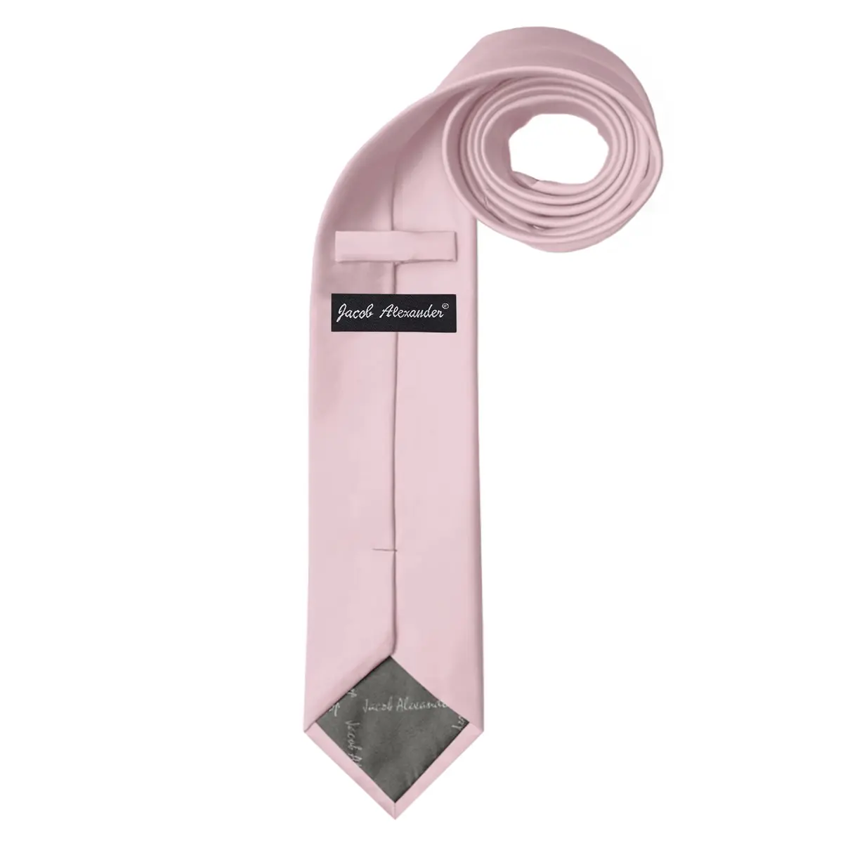 Jacob Alexander Solid Color Mens Tie - Bridal Pink Satin Microfiber, Regular Size | Formal & Wedding Accessory - view 4