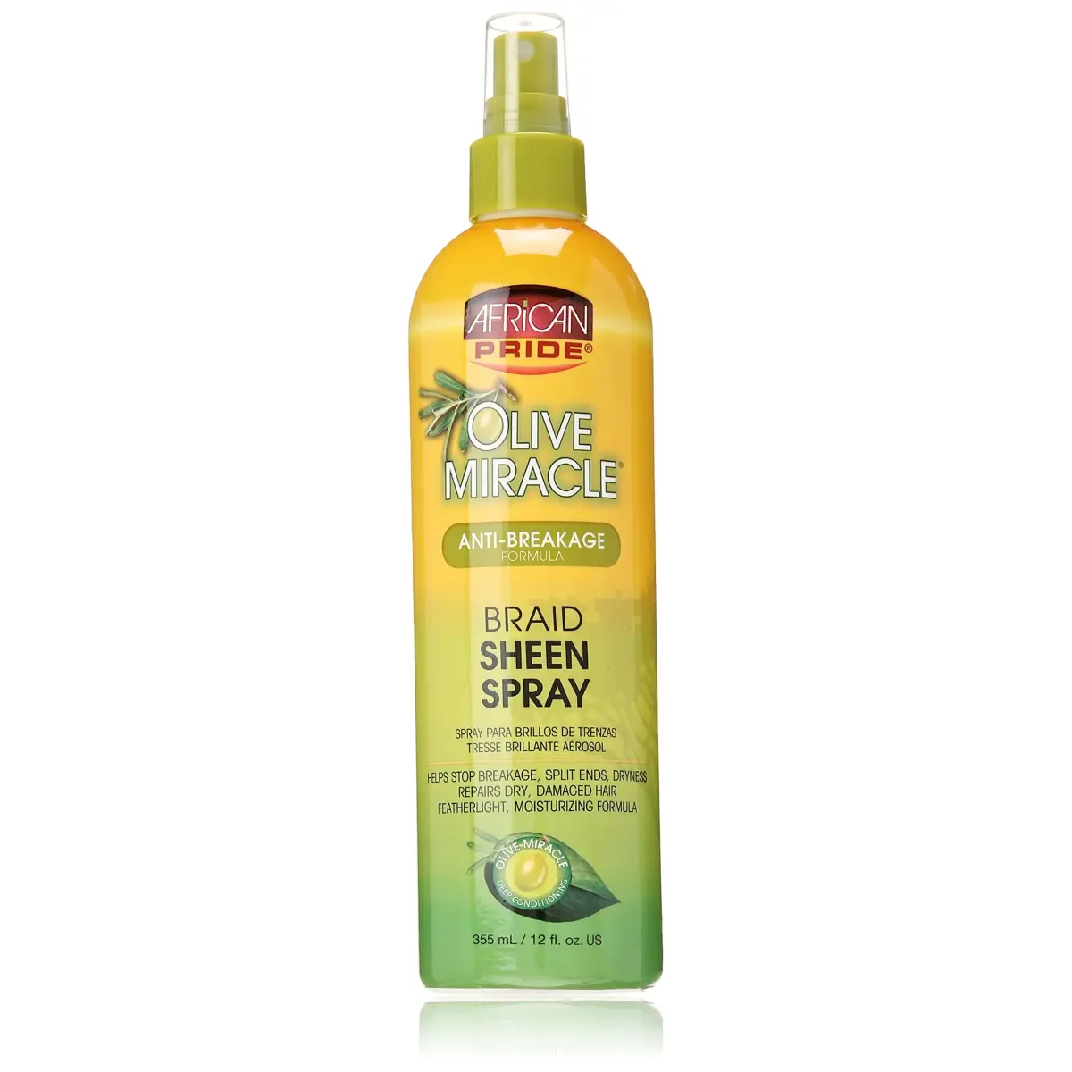 African Pride Olive Miracle Braid Sheen Spray 355ml (12 fl Oz) | Moisturizes Braids & Scalp - main product image