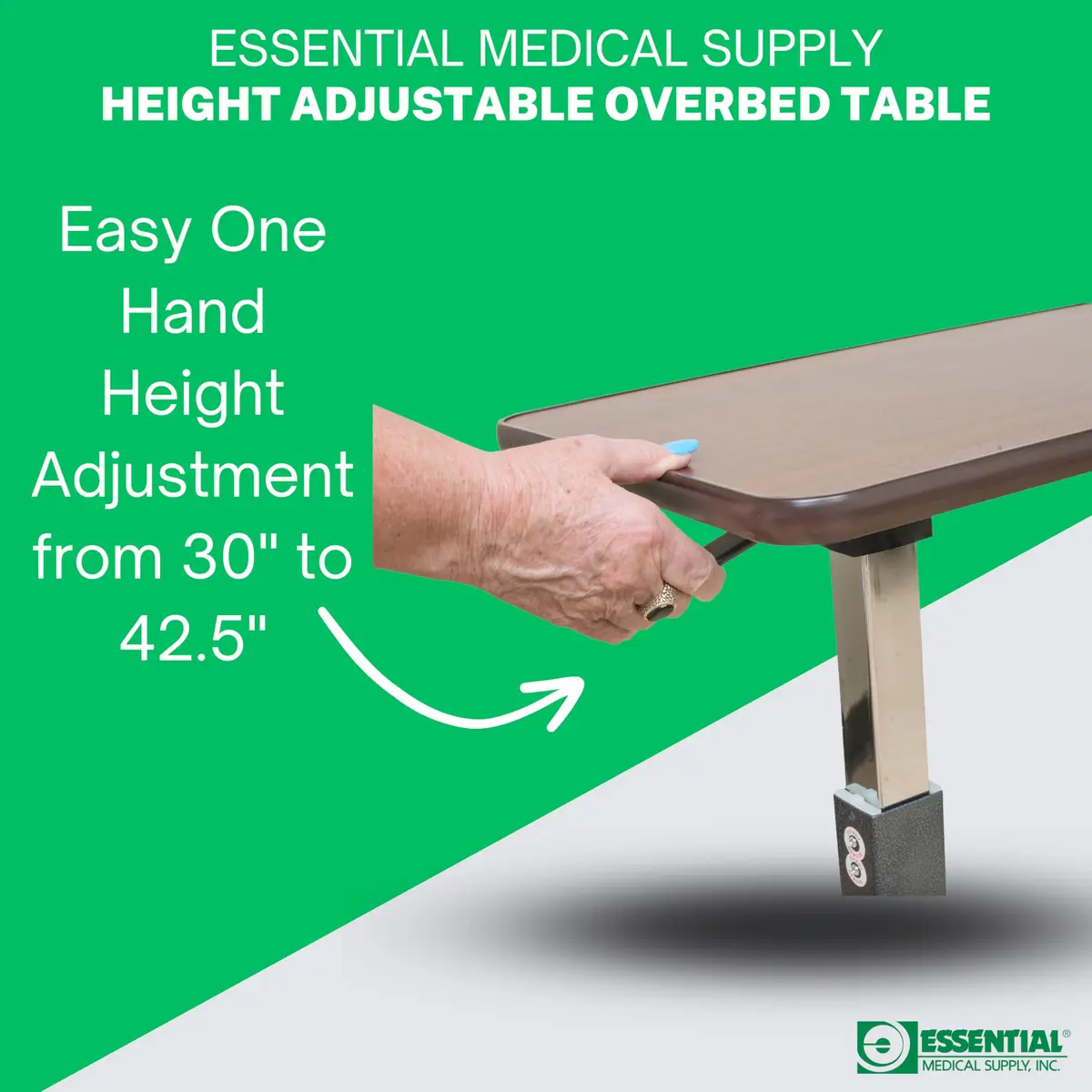 Essential Medical Supply Height Adjustable Overbed Table with Locking Wheels | Woodgrain Top for Adults & Seniors - view 5
