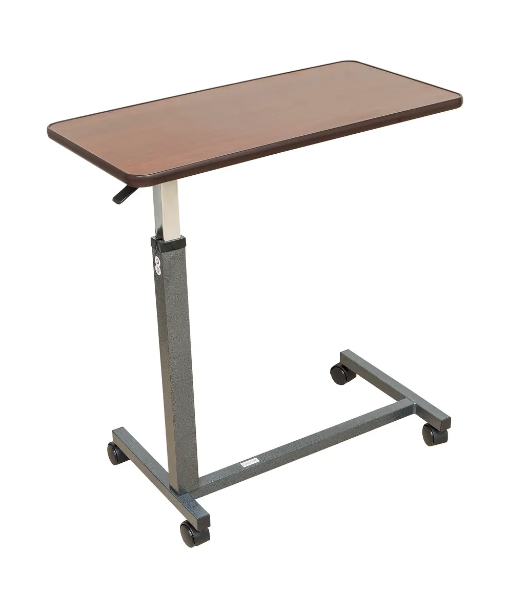 Essential Medical Supply Height Adjustable Overbed Table with Locking Wheels | Woodgrain Top for Adults & Seniors - view 7