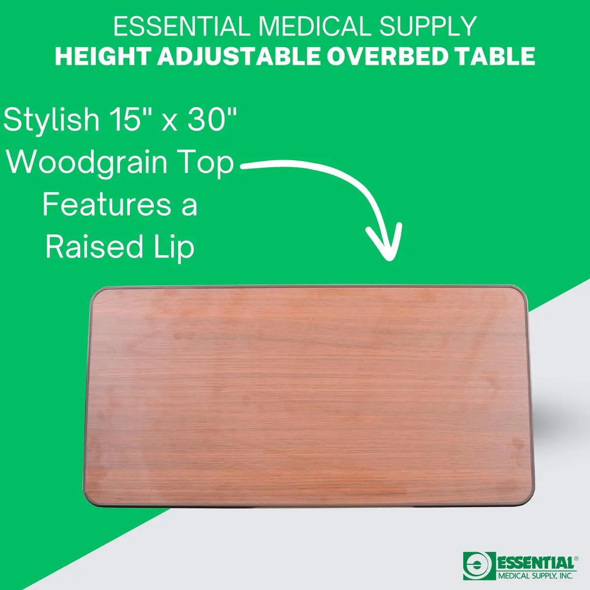Essential Medical Supply Height Adjustable Overbed Table with Locking Wheels | Woodgrain Top for Adults & Seniors - view 4