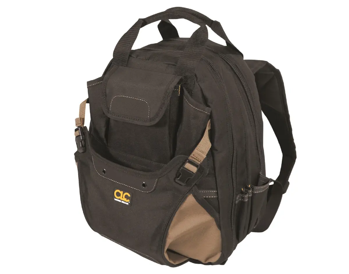 Custom Leathercraft 1134 Carpenter's Tool Backpack, 44 Pockets, Padded Back Support, Black - main product image