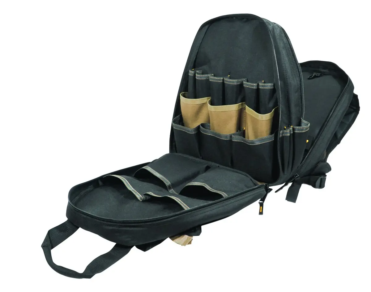 Custom Leathercraft 1134 Carpenter's Tool Backpack, 44 Pockets, Padded Back Support, Black - view 7