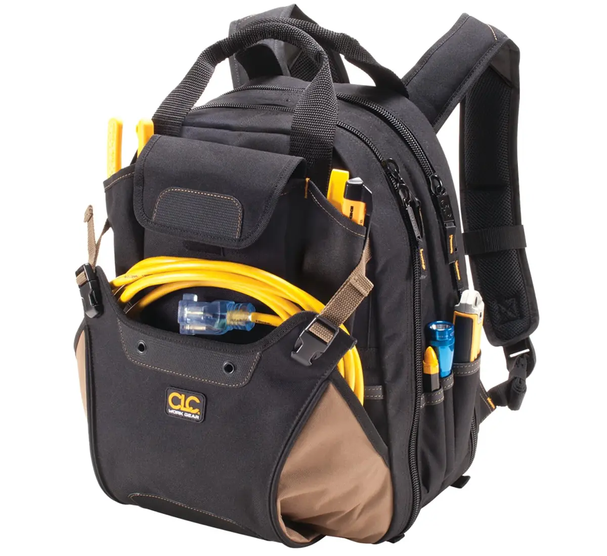 Custom Leathercraft 1134 Carpenter's Tool Backpack, 44 Pockets, Padded Back Support, Black - view 2
