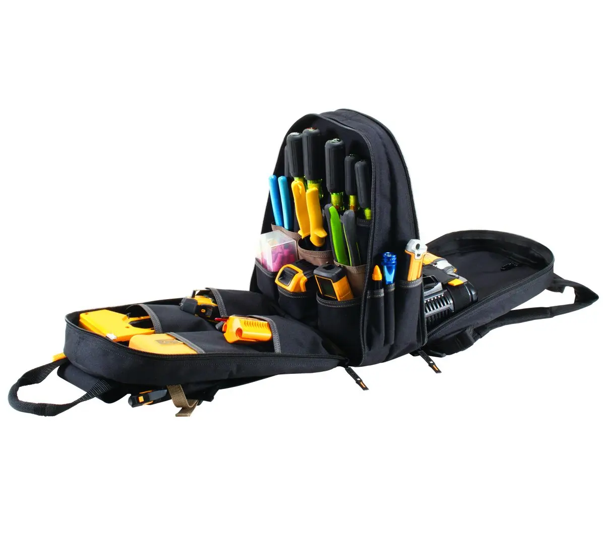 Custom Leathercraft 1134 Carpenter's Tool Backpack, 44 Pockets, Padded Back Support, Black - view 3