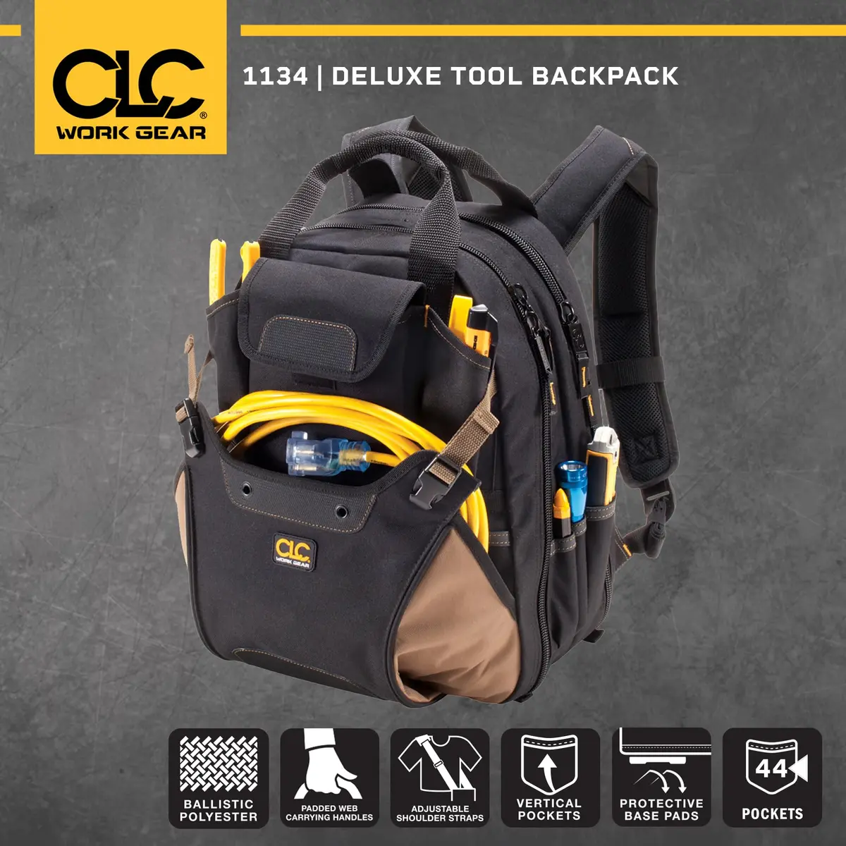 Custom Leathercraft 1134 Carpenter's Tool Backpack, 44 Pockets, Padded Back Support, Black - view 4