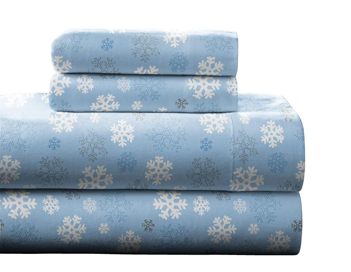 Pointehaven Heavy Weight Flannel Sheet Set Queen Snow Flakes | Warm & Cozy 100% Cotton (70-120 chars) - main product image