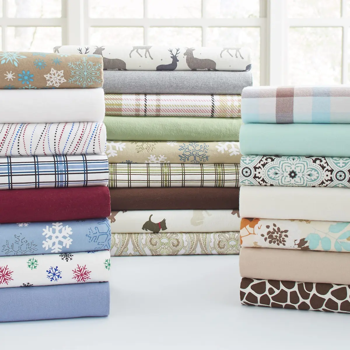Pointehaven Heavy Weight Flannel Sheet Set Queen Snow Flakes | Warm & Cozy 100% Cotton (70-120 chars) - view 3