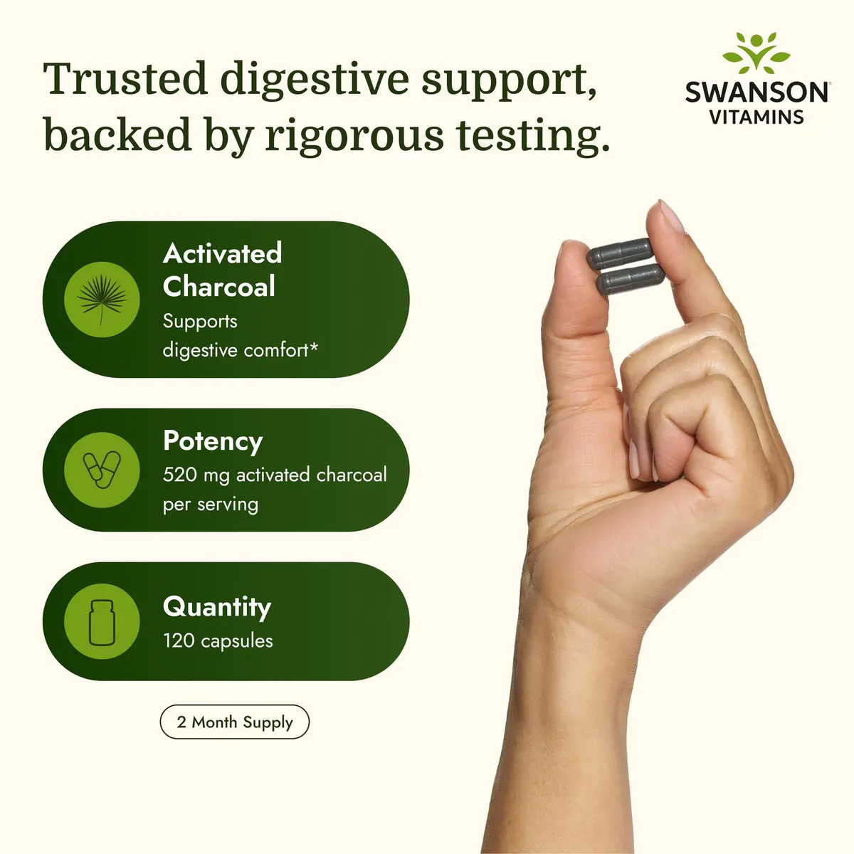 Swanson Activated Charcoal Digestive Support Supplement, 120 Count | Digestive & Bloating Relief - view 3