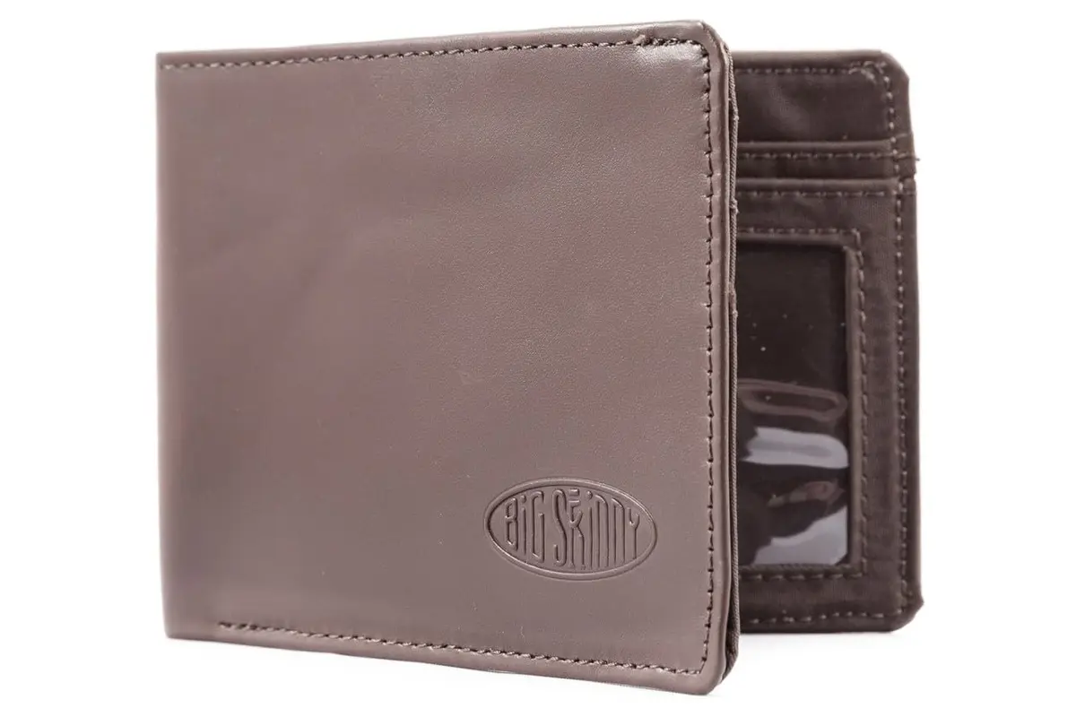 Big Skinny Men's Slimline Bi-Fold Wallet with Leather Exterior & Nylon Interior, Holds 25 Cards, Brown - main product image