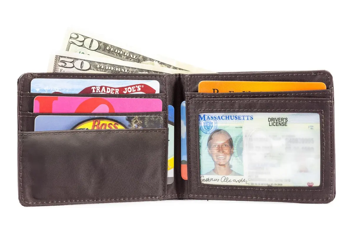 Big Skinny Men's Slimline Bi-Fold Wallet with Leather Exterior & Nylon Interior, Holds 25 Cards, Brown - view 5