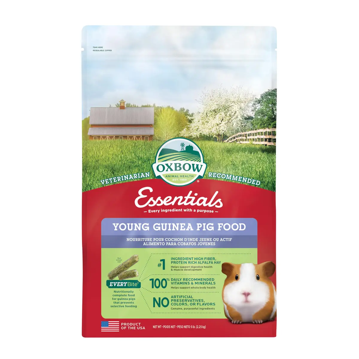 Oxbow Essentials Young Guinea Pig Food, High Fiber Alfalfa Pellets 2.27 kg (5 lb) | Supports Growth & Digestion - main product image